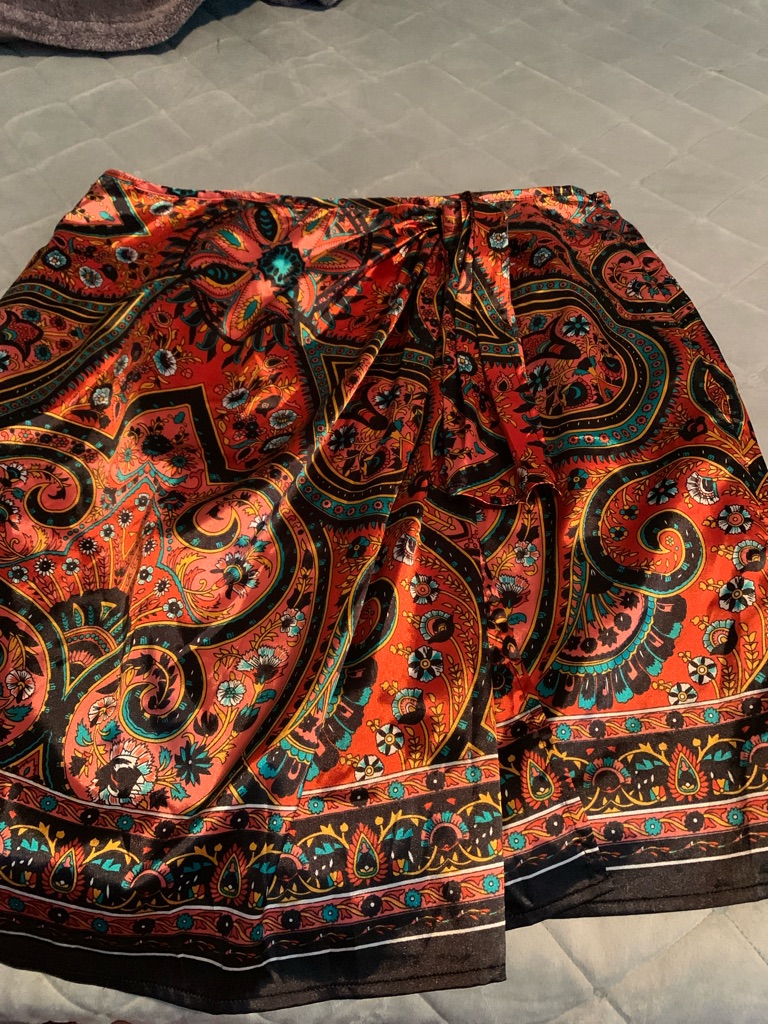 Women’s Orange Paisley Satin Skirt